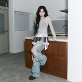 sheer layered unbal sleeve - grey