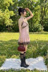 ピンクボム ブラッシュ レース ミニドレス