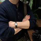 Look & P ヘンリーネックボタンケーブルオーバーフィットニット