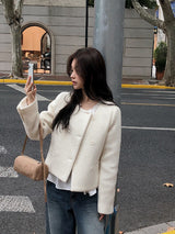 [SHOPPERMADE] ノーカラー Wool65 ダブルジャケット (2color)
