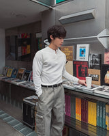 コーンマッスルフィットヘンリーネックロングスリーブTシャツ
