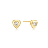 gold sparkling shield stud 14k gold plating + 925 silver earrings E067-03G