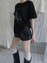 Deconlow studded black denim shorts