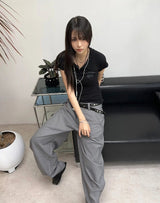 Lasso Eyelet Lettering Collar Tee