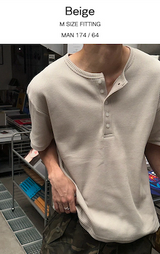 [Unisex] ワッフルヘンリーネックハーフスリーブ (4color)