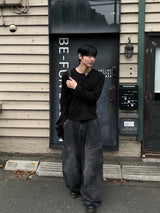 Bone slub cut Henley neck long sleeves