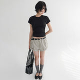 [Remins] Backless Twisted Short-Sleeve T-Shirt - 4 Colors