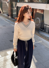 カシミアケーブルステッチVネックニット (5color)