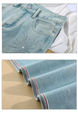Light Wash Rhinestone Flare Jeans – Relaxed Wide Micro Flare Denim