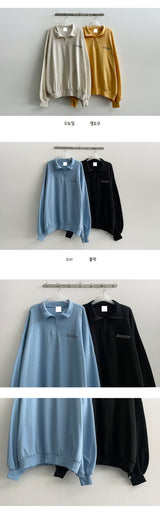ポクキャットエンブロイダリーセミジップアップスウェットシャツ (4 colors)