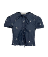 Flower Embroidery Ribbon Blouse