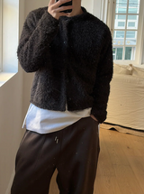 [Unisex] Hairy crop round knit cardigan(3color)