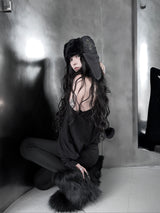 cross stud fur trapper hat
