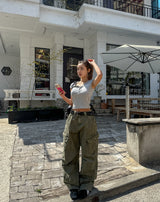 Laco Cap Sleeve Snap Button Crop Short Sleeve