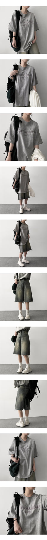 Porch Embroidered Slit Boxy Fit Short Sleeve T-shirt