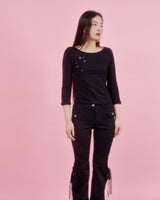 BACK RIBBON STUD T SHIRTS [3colors]