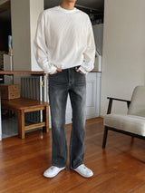 +5cm Grayish Blue Stone Bootcut Denim Pants (236)