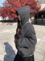 25FW★ [MADE] Odin Check Hood High Neck String Padding