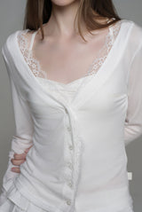 Cream donuts sheer cardigan, White