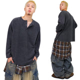 オーバーワッフルヘンリーネック長袖Tシャツ