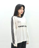 PEANUT STAIN - 4ストライプ アーム アイボリー ボクシー長袖 Tシャツ