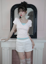 [MADE] Coquette Lace Shirred Fold-Over Shorts