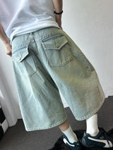 Rise Waist Button Side Pintuck Denim Bermuda Shorts 3color