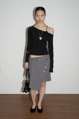 Button String Midi Skirt (Gray)