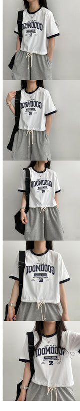 ケールストリングカラーリングクロップド半袖Tシャツ