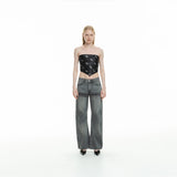 sai logo satin hotfix strapless top