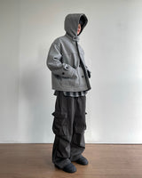 Carbon Wool Hooded Half Coat