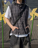 Crinkle Check Hooded Anorak Vest