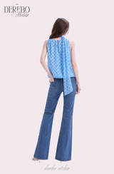 Blue Dot Scarf Sleeveless Blouse
