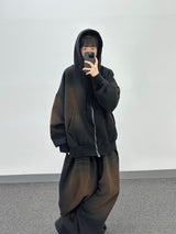 cat brush fleece hood zip-up