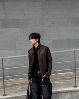 Kale Panel High-Neck Leather Jacket
