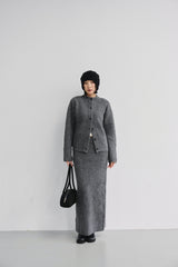 Ribbed Wool Maxi Skirt-GREY