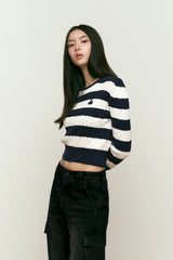 SMALL CHERRY STRIPE CROP KNIT [NAVY]