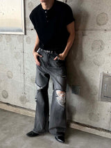 Velour henley neck half knit(4color)