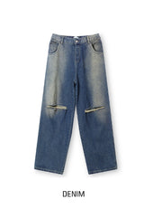 Cross Damage Banding Denim Pants