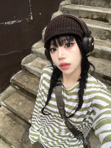 ストライプルースリネンTシャツ