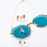 Vatic 1980 Authentic gold frame design Octagon glasses Gold Dior blue lenses