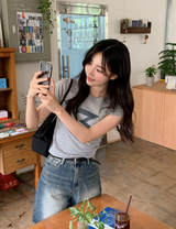 ナンバーアイレットスリムクロップショートスリーブT（３色）
