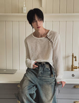 26SS★ [PLANMADE]ループレースアップボートネックニット