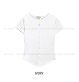[U-BASIC] Roundy Slim Button Short Sleeve Cardigan