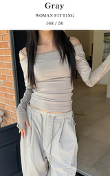 [S/S] オフショルダーシャーリングロングスリーブ