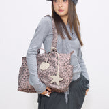Pink leopard print girl Large-capacity denim tote