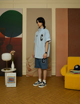 Navy C Patch Medium Blue Denim Shorts [For men]
