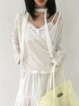 Wrap loose fit shirring hooded knit (4c)