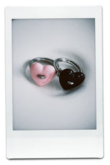 Sewing Button Ring (Heart, Brown)