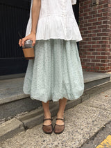 Chitoa Dot Chiffon Balloon Midi Skirt